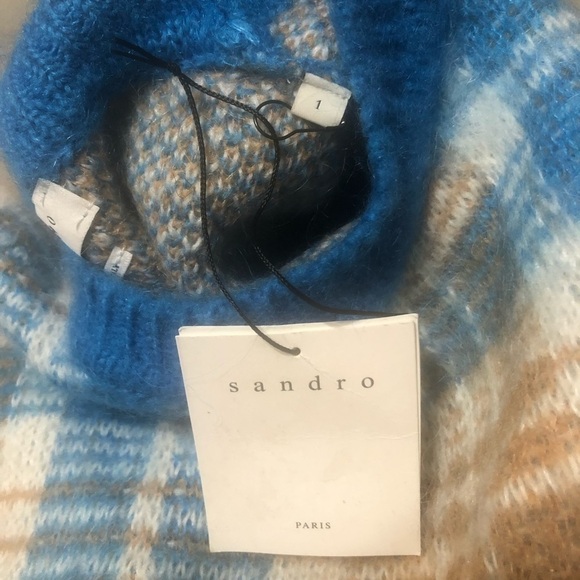 SANDRO Poesa Plaid Crew Neck Sweater in Ciel - Picture 8 of 12